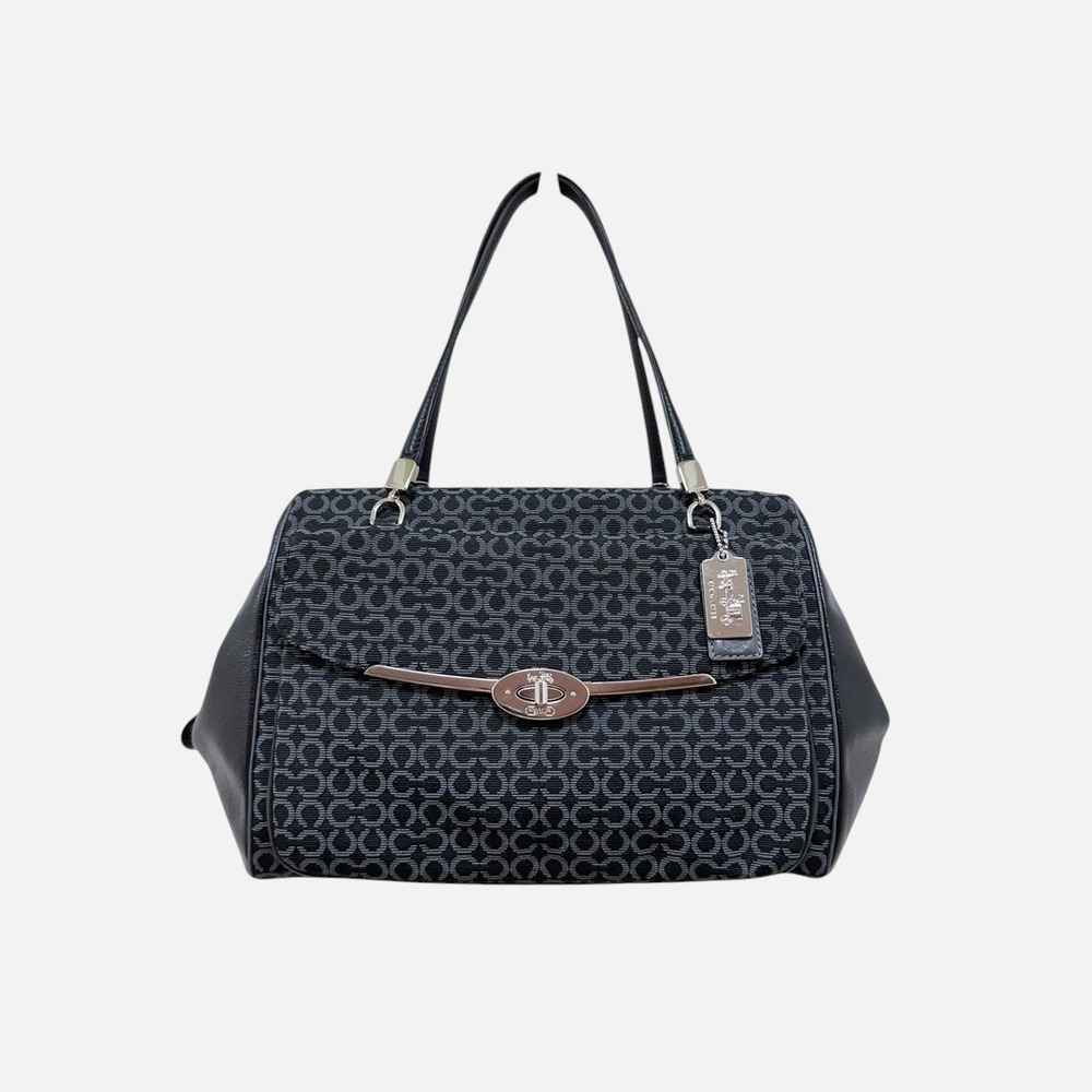 Coach Madison Madeline East West Satchel Op Art Blackβ Gray Leather 25212